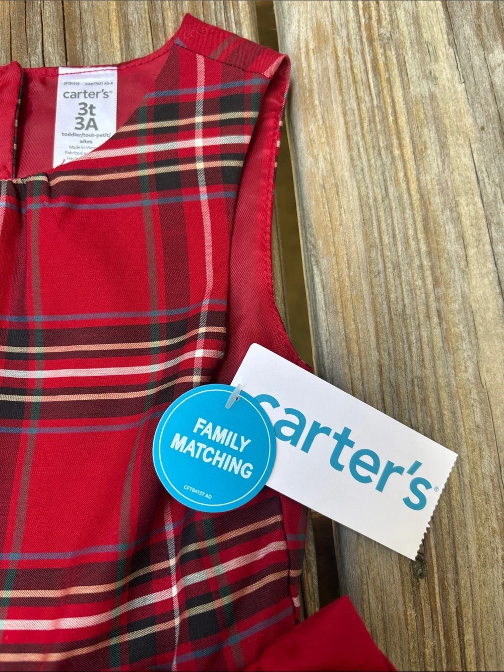 CARTERS | Red Plaid Bow Pleated Sleeveless Festive Toddler Holiday Dress Size 3T